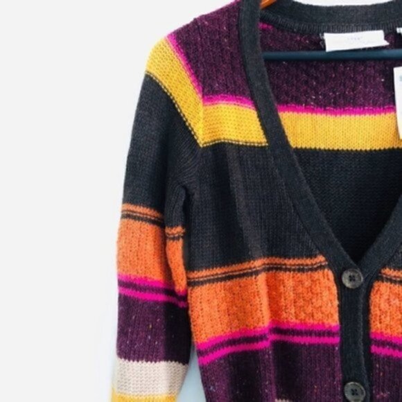 H&M Long Cardigan XS NWT Wool Striped Belted Tunic Colorful Striped Cozy Warm - Picture 4 of 10